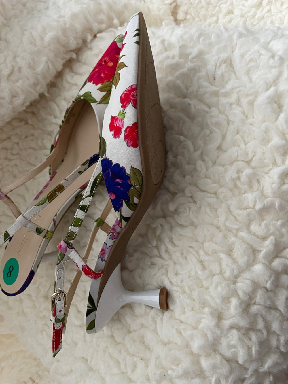 Nine West White Floral Pointed-Toe Slingback Pumps - Red, Green & Blue Floral - Picture 3 of 3